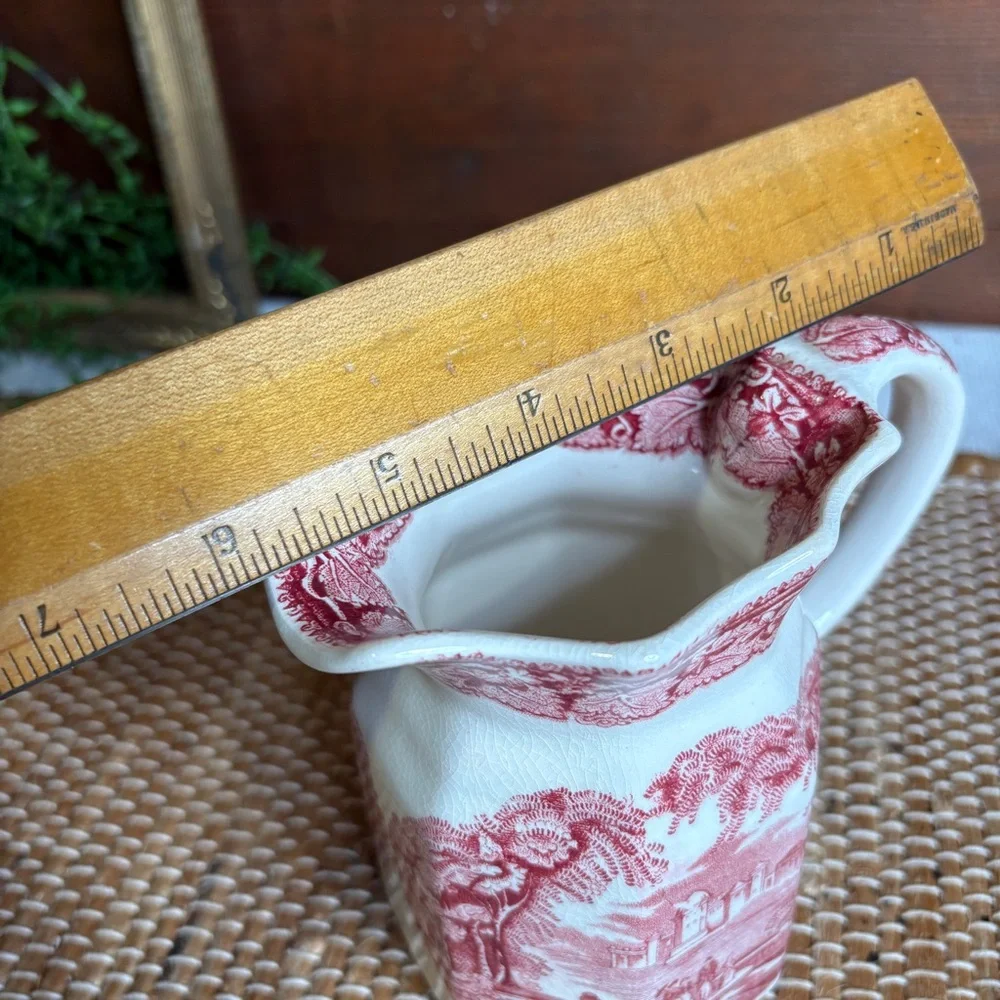 Vintage Mason's Ironstone England Vista Pink Red Transferware Creamer Pitcher
